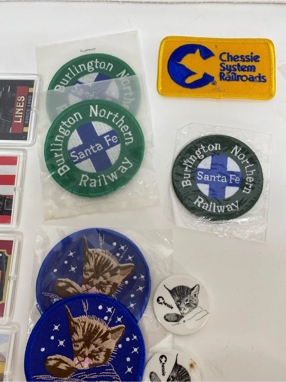 Railroad Train Themed Memorabilia  Lot of 28+ Patches Pinback Buttons Keychains